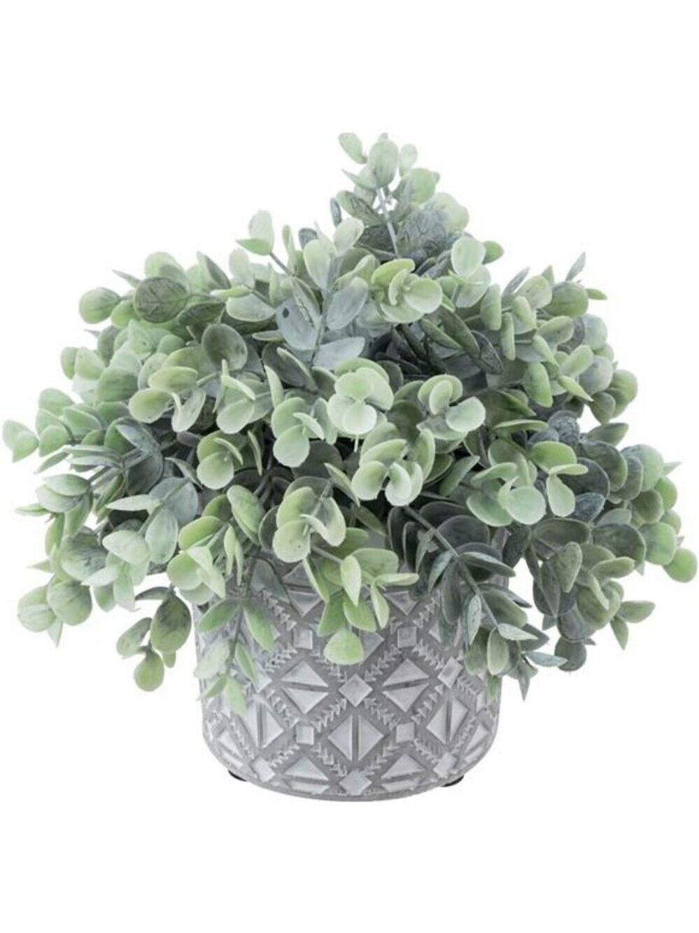 Artificial eucalyptus plant faux greenery in gray concrete pot home office decor